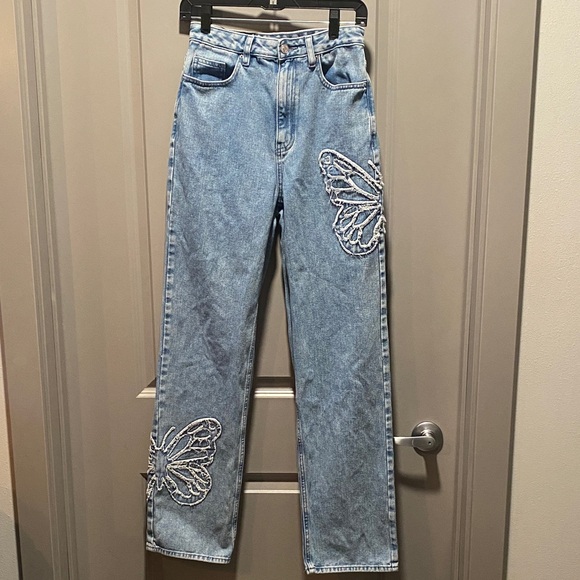 PacSun Denim - PacSun Butterfly Embroidered High Rise Straight Leg Jeans 27 Y2K